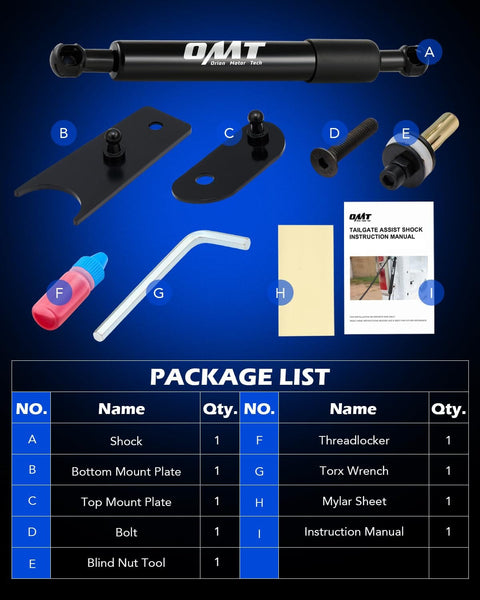 Heavy Duty Tailgate Assist Lift Kit For Silverado Sierra 1500 2007-2018 And HD 2500 3500 2007-2019 Black Tailgate Damper Shock Absorber package contents