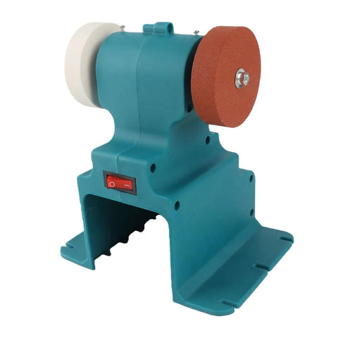 Boss Level Mini Bench Grinder With 18V Cordless Battery for smooth metal finishing, featuring two grit wheels and stable base.