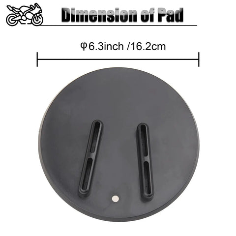 Rugged Kickstand Plate Pad For Heavy Cruiser Motorcycles, with 6.3 inch diameter, shown with non-slip base feature