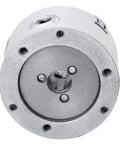 Front view of Three Jaw Chuck Plain Back 3 Inch Capacity 80 Millimeters Precision Machining Chuck With Three Thousandths Of An Inch TIR Built Rugged Semi Steel Body Includes Outside And Inside Jaw Sets For Versatile Workholding.