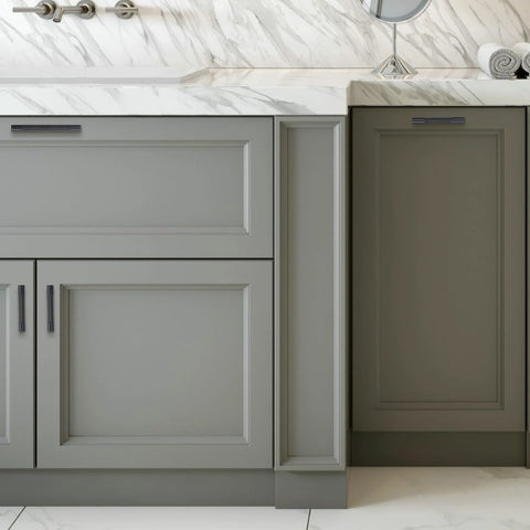 10 Pack 5 Inch Matte Black Cabinet Handles For Cabinets And Drawers Durable Metal Pulls Installed On Grey Kitchen Cabinets