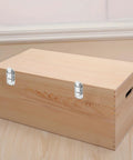 Wooden box with Vintage Zinc Alloy Box Latch slick self locking clasp for jewelry boxes, visible on the front.