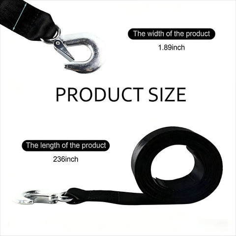 Beefy Built 2 Inch By 20 Foot Heavy Duty Trailer Winch Strap With Hook 10000 Lbs Load Capacity For Cars Boats ATVs Jet Skis Universal Tow Strap For Car Trailers And Boat Trailers Black, 2in width, 236in length