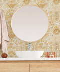 Bathroom with Yellow Boho Bohemia Damask Easy Peel And Stick Wallpaper Removable Self Adhesive Watercolor Design Repositionable
