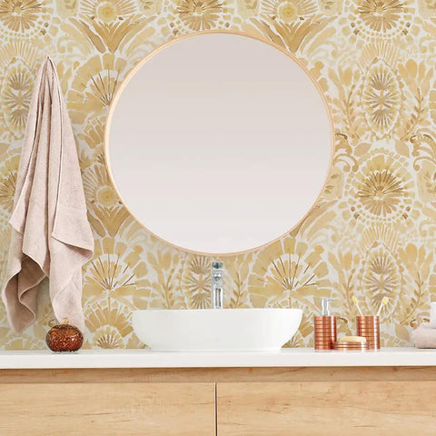 Bathroom with Yellow Boho Bohemia Damask Easy Peel And Stick Wallpaper Removable Self Adhesive Watercolor Design Repositionable