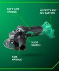 Cordless 18V 4-1/2 Inch Angle Grinder Kit With Slide Switch Boss Torque Battery Charge Indicator and soft grip handle