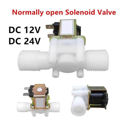 Normally Open Plastic Solenoid Valve Half Inch to Three Quarter Inch Water Dispenser Valve 12V 24V DC AC Compatible