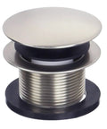 Swanky Satin Nickel Mushroom Tip Toe Bathtub Drain Stopper 1 1 2 Inch NPSM Coarse Thread Push Button Drain Plug view from top with smooth cap.