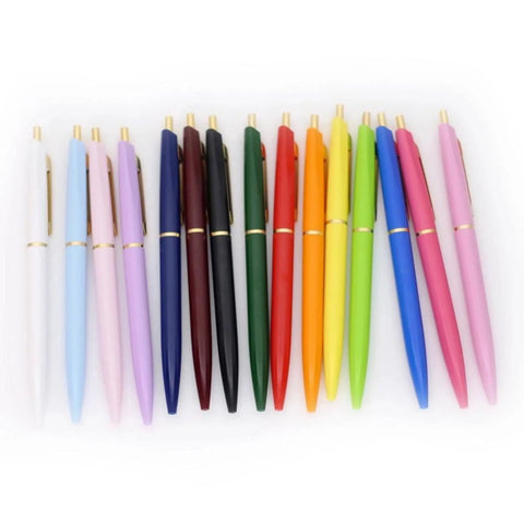 Array of colorful pens including Ultra Smooth Oil Based Ballpoint Pen With Ultra Low Viscosity Mach Ball Ink 0.5mm Extra Fine Tip