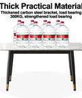Heavy Duty Iron Furniture Legs Built Like A Tank For Heavy Tables And Benches Industrial Rustic Wrought Steel Tube Base With Durable Baked Finish Indoors Or Outdoors Workhorse Strength supporting water bottles on a table.