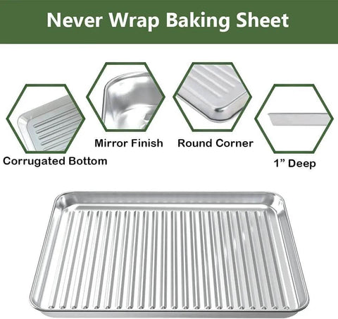 Sturdy Stainless Steel Baking Sheet With Rack Set, 2 Pans And 2 Racks, Nonstick, Rust Free, Warp Resistant, 16 By 12 By 1 Inches