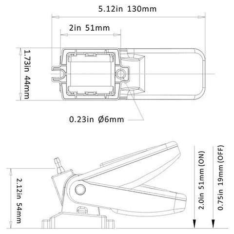 Technical diagram of Automatic Boat Bilge Pump Float Switch With Moisture Tight Seals For 12 24 32VDC Ignition Protected Marine Use Removable Base For Easy Cleaning 1M 18AWG Wiring Turns On At Two Inches Of Water And Shuts Off At Seven Tenths Inch with dimensions