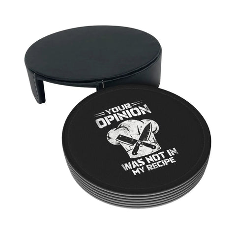 Black Leather Coaster Set With Holder 6-Piece Absorbent PU Leather Drink Coasters For Home Bar Weddings Office Table Protection