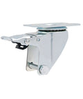 Pro Grade Heavy Duty Swivel Caster Wheel, 360 silent nylon roller, steel bracket mount, side view, pack of four.