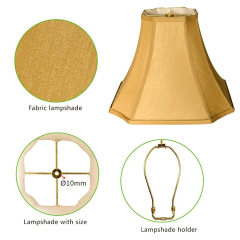 Antique Gold Octagonal Royal Bell Lamp Shade for Floor and Table Lamps 6.3x6.3 Top 13x13 Bottom 10.8 Inch Tall Spider Fitter