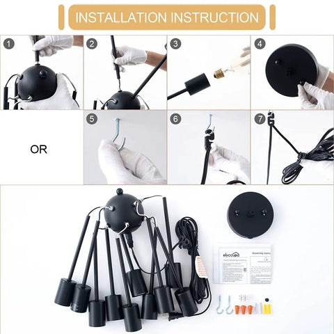 Installation guide for Sputnik Style Plug In Pendant Chandelier With 10 Lights And 16.4 Ft Cord On Off Switch For Dining Room