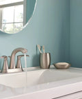 Graeden Two Handle Four Inch Centerset Bathroom Faucet In Spot Resist Brushed Nickel on modern bathroom sink