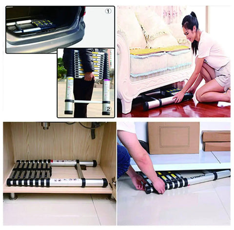 Aluminum Telescoping Extension Ladder 16.5 Feet Portable Multi Purpose Indoor Outdoor Ladder With 330 Lb Capacity