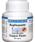 Front view of Weicon Copper Paste bottle, 120 g, white plastic container with blue WEICON label.