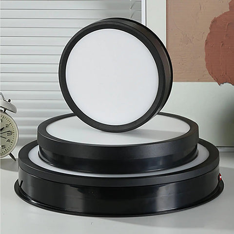 Motorized 360 Degree Rotating Display Stand With Remote Control And Seven Color Led Lights For Jewelry Photography And Collectibles Black 32 Cm Turntable stacked display platforms.