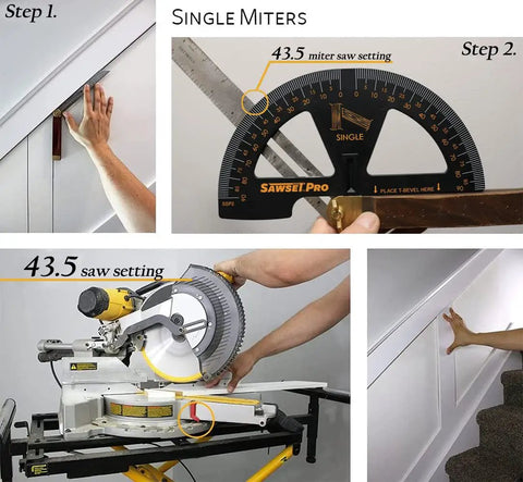 No Math No Guesswork Miter Saw Protractor With Large Scales For Quick Accurate Crown And Miter Cuts in use for single miters