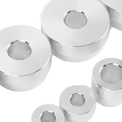 Close-up of adapter components from 17 Piece Bearing Press Kit With Aluminum Alloy Universal Bearing Race And Seal Driver Includes 14 Double Sided Adapters