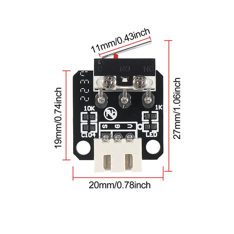 Close-up of Ten Pack Micro Mechanical End Stop Switches For 3D Printers And CNC RAMPS One Four All Set showing dimensions.