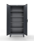 Front view of Heavy Duty Tough As Nails Industrial Steel Cabinet With Welded Construction 12 Gauge Steel Dark Gray Four Adjustable Shelves