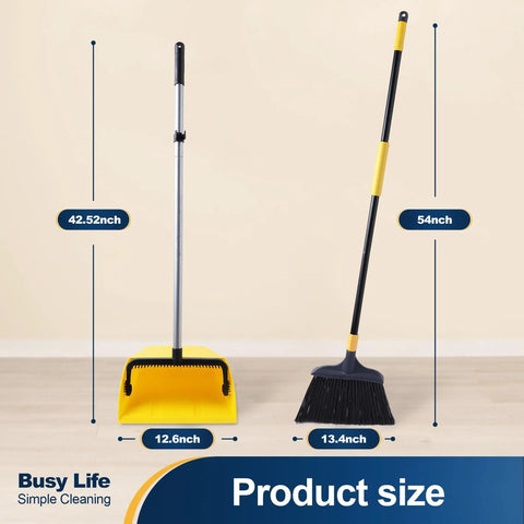 Commercial Broom And Dustpan Set With 54 Inch Long Handle For Indoor Outdoor Cleaning No Bending Back Design Ideal For Courtyards Garages