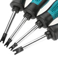 Real Deal Knockout Gear 4 Piece U Fork Spanner Screwdriver Kit With Magnetic CRV Steel Bits In M1.7 M2.0 M2.3 M2.6 Sizes For No Sweat PCB Fixes And Fast Door Maintenance Tasks Daily showing 4 sizes of spanners.