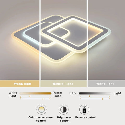 Dimmable Acrylic Ceiling Light With Remote Control Dope Modern LED Fixture Close To Ceiling Square Chandelier 72W