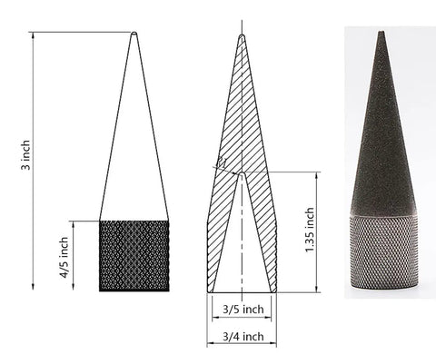 Round Hole Punch Edge Sharpener for DIY Leatherwork, Handy Manual Grinder Tool with dimension diagram and side view.