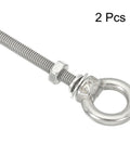 Heavy Duty Stainless Steel Eyebolts Set M3 x 30mm Threaded Eyebolts With 7.5mm Ring Diameter, shown with nuts and washers, 2 pcs