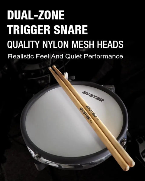 Professional Electric Drum Kit With Mesh Heads And 447 Sounds dual-zone snare featuring quality nylon mesh heads.