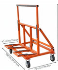 Folding Transport Cart Flatbed Hand Truck With Four Six Inch Swivel Casters Anti Slip Strips And Brake Control Sturdy Steel And Rubber Build For Hauling Heavy Boxes Groceries And Gear In Home Shop Or Garage, orange steel frame with 6-inch wheels