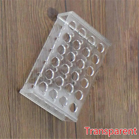 1 Pack 24 Socket Lab Test Tube Rack For 5ml And 10ml Tubes, Tough Polystyrene Plastic Organizer, angled view on wood surface
