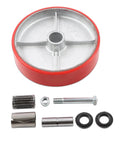 Badass Heavy Duty 8 Inch Industrial Caster Wheel with steel core, red polyurethane tread and mounting hardware for easy installation.