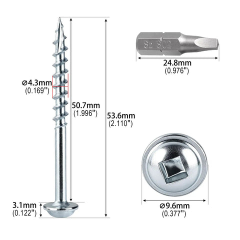 2 Inch Pocket Hole Screws Heavy Duty Beefy Square Drive Washer Head Exterior Wood Screws Carbon Steel Zinc Coated 100 Pack Square Bit