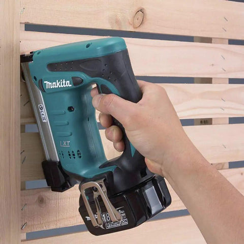 Using the 18V LXT Crown Stapler With Easy Depth Control Knob See Through Magazine Window Lightweight Spring Loaded Drive