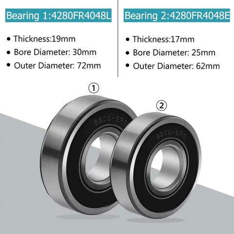 Kick Start Your Laundry Hunka Junk Setup With Smooth Abec Five Bearings And Heavy Duty Twin Lip Gasket To Squash Dang Loud Vibrations And Halt Water Leaks On Lg Kenmore Washers. Image of two ABEC 5 bearings with labeled specifications.