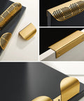 Two Pack Brass Edge Pulls With Copper Back Mount For Concealed Hidden Drawer Wardrobe Doors Arc Finger Pulls Hollow Out Design Length 4.6 Inches Champagne Gold displayed in various angles