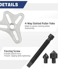 46 Piece Harmonic Balancer Puller Set And Steering Wheel Puller Kit, showing 4-way slotted puller yoke and forcing screw.
