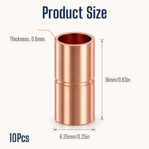 Premium Quarter Inch Straight Copper Pipe Fittings And Heavy Duty Couplings For Reliable Plumbing Repairs And Home Diy Projects Kickass Tubing Connectors with size details.