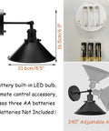 2-Pack Battery-Operated Remote Control Wall Lights, 55 Lumens Each, showing dimensions and battery compartment, batteries not included