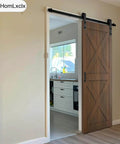 Interior view of 6 Ft Heavy Duty Sliding Barn Door Hardware Kit With Track Rail and Quiet Smooth Operation, door partially open
