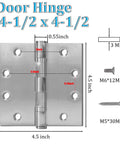 4.5 In Beefy Heavy Duty Ball Bearing Door Hinges Set Of 6 With Square Corner Nickel Finish For Ultra Smooth Quiet Operation On High Traffic Commercial And Residential Doors, 4.5-inch hinge with screws