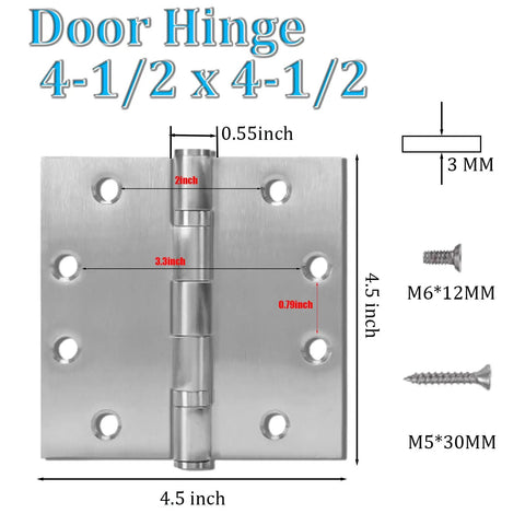 4.5 In Beefy Heavy Duty Ball Bearing Door Hinges Set Of 6 With Square Corner Nickel Finish For Ultra Smooth Quiet Operation On High Traffic Commercial And Residential Doors, 4.5-inch hinge with screws