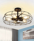 Five Light Industrial Ceiling Light With Rustic Wire Cage In Oil Rubbed Bronze Farmhouse Semi Flush Mount Black Retro Close To Ceiling Fixture For Kitchen Dining Room And Bedroom Perfect For Modern Homes And Open Concept Kitchens installed in room