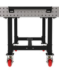 Boss Grade Heavy Duty Welding Fixture Table With Precision Laser Cut Hole Grid And Sweet Rolling Non Marking Casters 72 By 36 By 36 Inch view from the front showing laser cut surface and rolling casters.