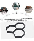 DIY Hexagon Cement Floor Mold For Garden Paths And Patios Reusable Paving Mold shown with example uses in pavement installation.